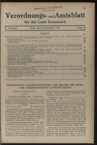 Verordnungsblatt der steiermärkischen Landesregierung 19541112 Seite: 1