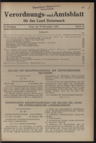 Verordnungsblatt der steiermärkischen Landesregierung 19541119 Seite: 1