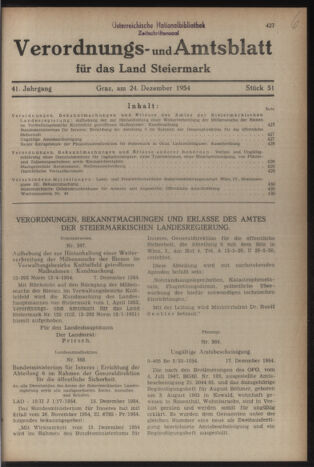 Verordnungsblatt der steiermärkischen Landesregierung 19541224 Seite: 1