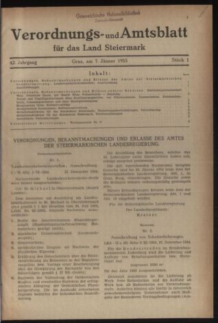 Verordnungsblatt der steiermärkischen Landesregierung 19550107 Seite: 1