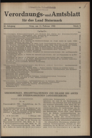 Verordnungsblatt der steiermärkischen Landesregierung 19550211 Seite: 1