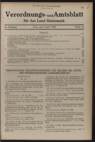 Verordnungsblatt der steiermärkischen Landesregierung 19550408 Seite: 1