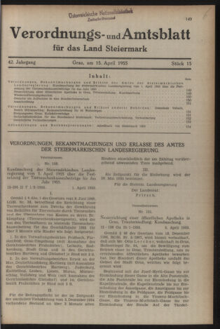 Verordnungsblatt der steiermärkischen Landesregierung 19550415 Seite: 1