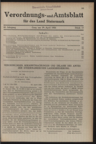 Verordnungsblatt der steiermärkischen Landesregierung 19550429 Seite: 1