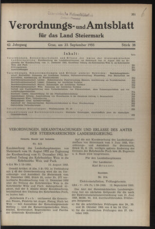 Verordnungsblatt der steiermärkischen Landesregierung 19550923 Seite: 1