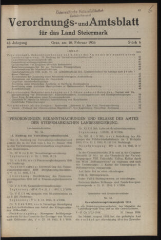 Verordnungsblatt der steiermärkischen Landesregierung 19560210 Seite: 1