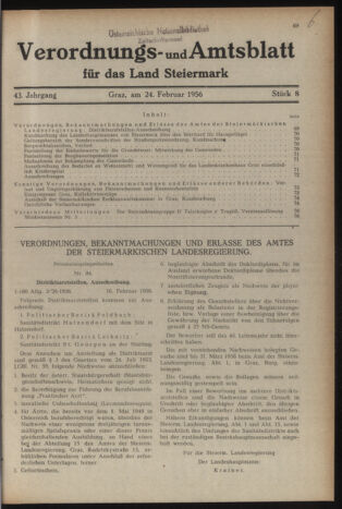 Verordnungsblatt der steiermärkischen Landesregierung 19560224 Seite: 1