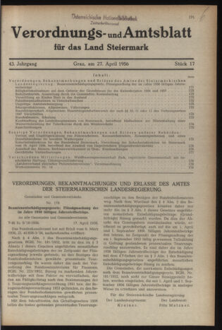 Verordnungsblatt der steiermärkischen Landesregierung 19560427 Seite: 1