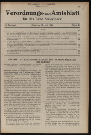 Verordnungsblatt der steiermärkischen Landesregierung 19560518 Seite: 1