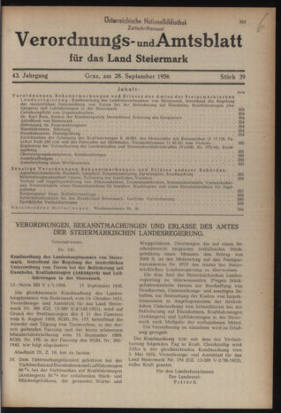 Verordnungsblatt der steiermärkischen Landesregierung 19560928 Seite: 1