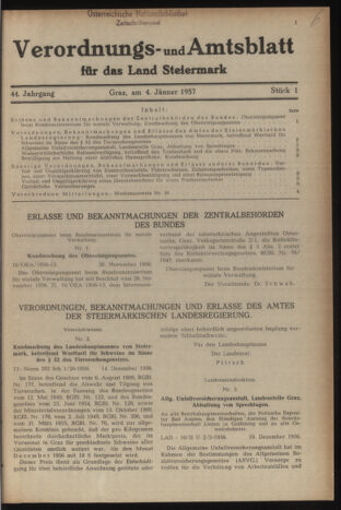 Verordnungsblatt der steiermärkischen Landesregierung 19570104 Seite: 1