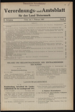 Verordnungsblatt der steiermärkischen Landesregierung 19570201 Seite: 1