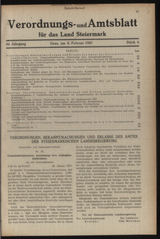 Verordnungsblatt der steiermärkischen Landesregierung 19570208 Seite: 1