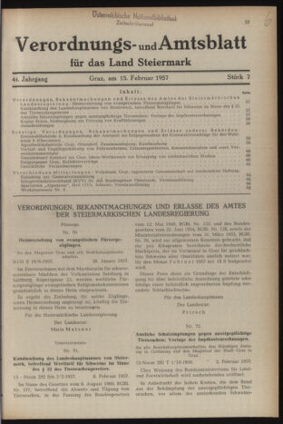 Verordnungsblatt der steiermärkischen Landesregierung 19570215 Seite: 1