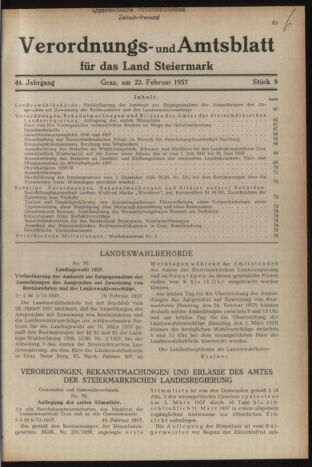 Verordnungsblatt der steiermärkischen Landesregierung 19570222 Seite: 1