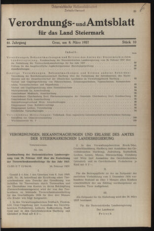 Verordnungsblatt der steiermärkischen Landesregierung 19570308 Seite: 1