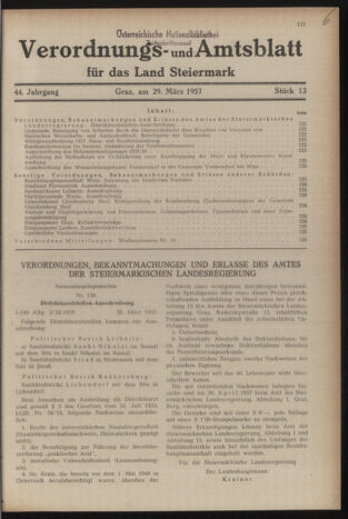 Verordnungsblatt der steiermärkischen Landesregierung 19570329 Seite: 1