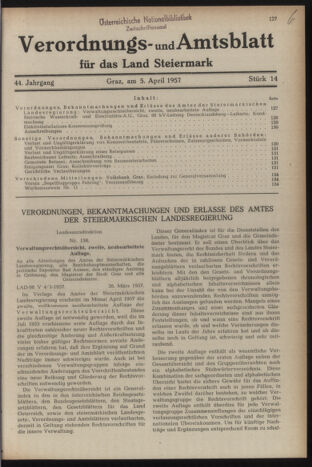 Verordnungsblatt der steiermärkischen Landesregierung 19570405 Seite: 1