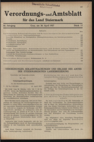 Verordnungsblatt der steiermärkischen Landesregierung 19570426 Seite: 1