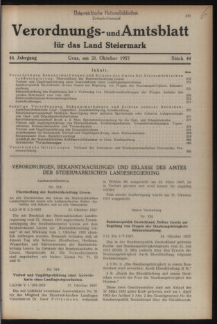 Verordnungsblatt der steiermärkischen Landesregierung 19571031 Seite: 1