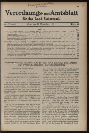 Verordnungsblatt der steiermärkischen Landesregierung 19571122 Seite: 1