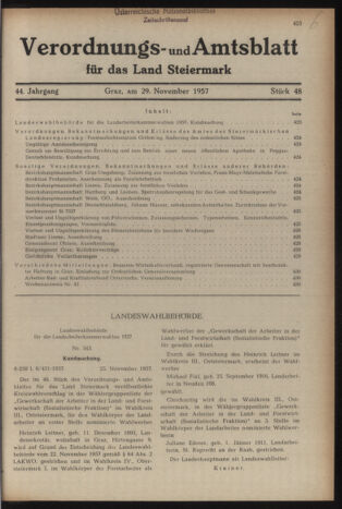 Verordnungsblatt der steiermärkischen Landesregierung 19571129 Seite: 1