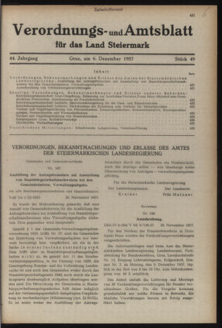 Verordnungsblatt der steiermärkischen Landesregierung 19571206 Seite: 1