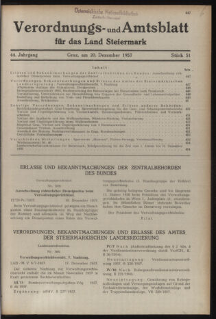 Verordnungsblatt der steiermärkischen Landesregierung 19571220 Seite: 1