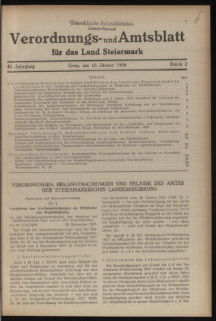 Verordnungsblatt der steiermärkischen Landesregierung 19580110 Seite: 1