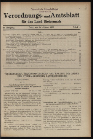 Verordnungsblatt der steiermärkischen Landesregierung 19580124 Seite: 1