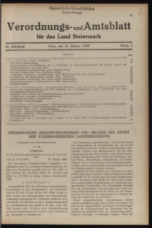 Verordnungsblatt der steiermärkischen Landesregierung 19580131 Seite: 1