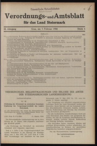 Verordnungsblatt der steiermärkischen Landesregierung 19580207 Seite: 1