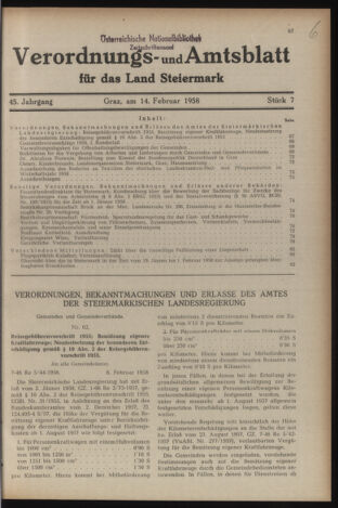 Verordnungsblatt der steiermärkischen Landesregierung 19580214 Seite: 1