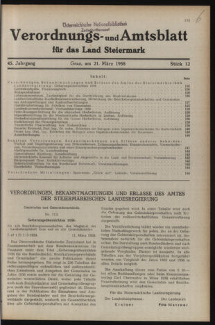 Verordnungsblatt der steiermärkischen Landesregierung 19580321 Seite: 1