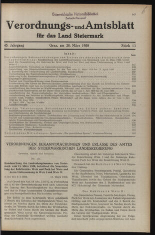 Verordnungsblatt der steiermärkischen Landesregierung 19580328 Seite: 1