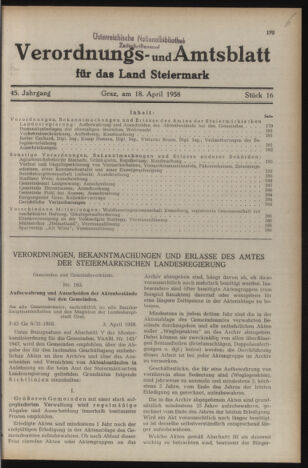 Verordnungsblatt der steiermärkischen Landesregierung 19580418 Seite: 1