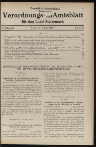 Verordnungsblatt der steiermärkischen Landesregierung 19580502 Seite: 1