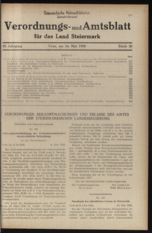 Verordnungsblatt der steiermärkischen Landesregierung 19580516 Seite: 1