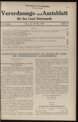 Verordnungsblatt der steiermärkischen Landesregierung 19580530 Seite: 1