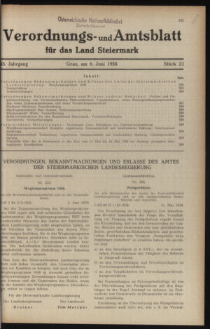 Verordnungsblatt der steiermärkischen Landesregierung 19580606 Seite: 1