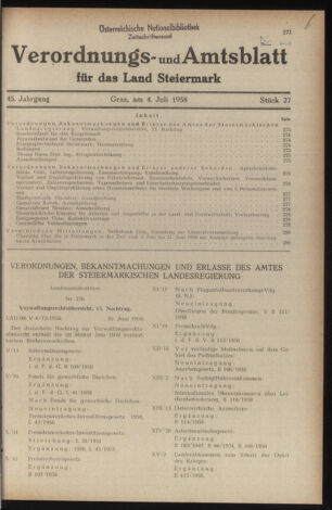 Verordnungsblatt der steiermärkischen Landesregierung 19580704 Seite: 1