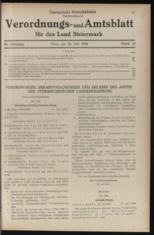 Verordnungsblatt der steiermärkischen Landesregierung 19580725 Seite: 1