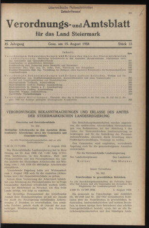 Verordnungsblatt der steiermärkischen Landesregierung 19580815 Seite: 1