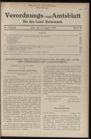 Verordnungsblatt der steiermärkischen Landesregierung 19580822 Seite: 1