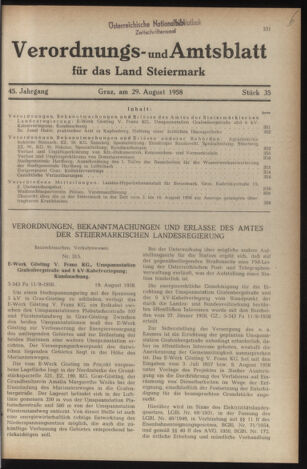 Verordnungsblatt der steiermärkischen Landesregierung 19580829 Seite: 1