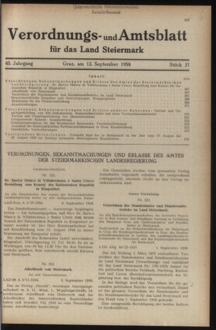 Verordnungsblatt der steiermärkischen Landesregierung 19580912 Seite: 1