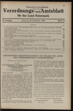 Verordnungsblatt der steiermärkischen Landesregierung 19580926 Seite: 1