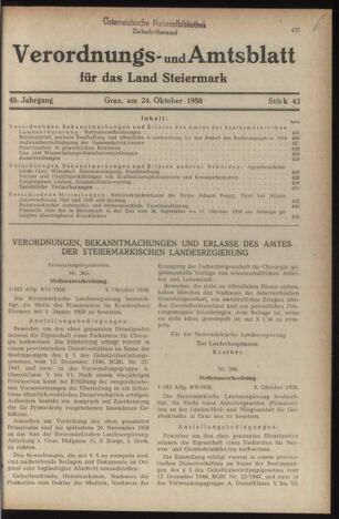 Verordnungsblatt der steiermärkischen Landesregierung 19581024 Seite: 1