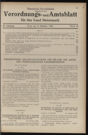 Verordnungsblatt der steiermärkischen Landesregierung 19581031 Seite: 1