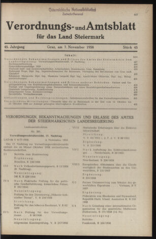 Verordnungsblatt der steiermärkischen Landesregierung 19581107 Seite: 1